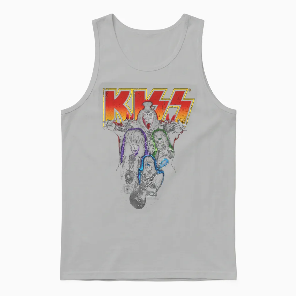 Kiss Hard Rock Music Band Neon Band by Rock off T-Shirt, Black Unisex Tank Top in Ash