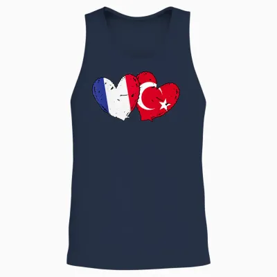 Flag of France Turkey Heart Türkiye French Turkish Friendship Unisex Tank Top - Navy