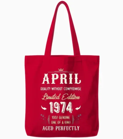 April 1974 Vintage Birthday Present Tote Bags - Red