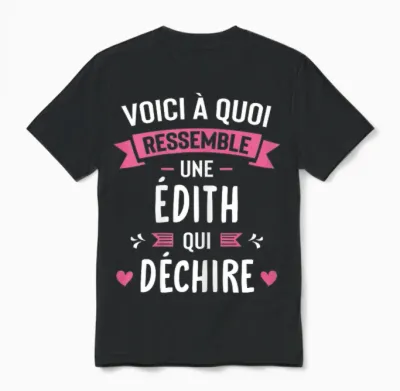 Woman Humour Personalized Gift First Name Edith Qui Déchire Unisex T-Shirt - Black