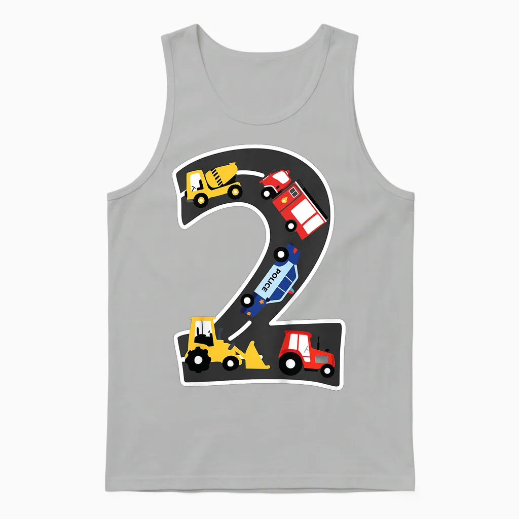 Bagger Traktor Auto Baustelle Ich Bin 2 Jahre Geburtstag Unisex Tank Top in Ash