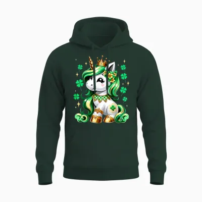Cute Unicorn Shamrock St Patricks Day Girls Kids Lepricorn Unisex Hoodie - Forest