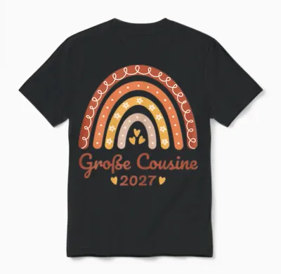 Große Cousine 2027 Regenbogen Nachwuchs Verkünden Kinder Unisex T-Shirt - Black