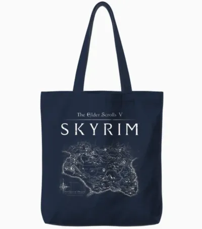 Skyrim Province Map Video Game Tote Bags - Navy