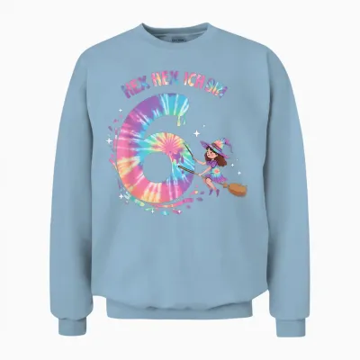 Hex I Am 6 Witches Birthday Gifts for Girls T-Shirt, Black Unisex Sweatshirt - Light Blue
