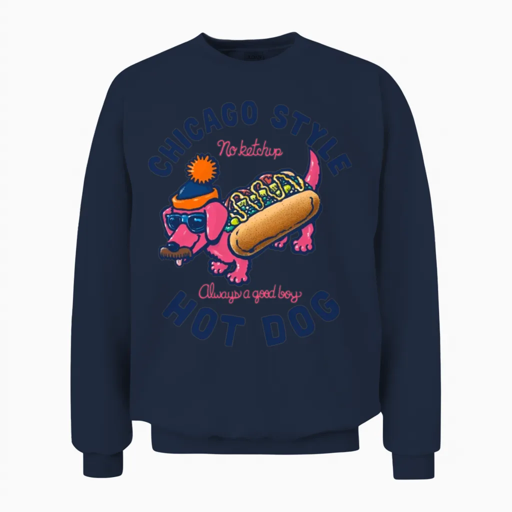 Da Chicago Dog with Text Lovers Gift Unisex Sweatshirt in Navy