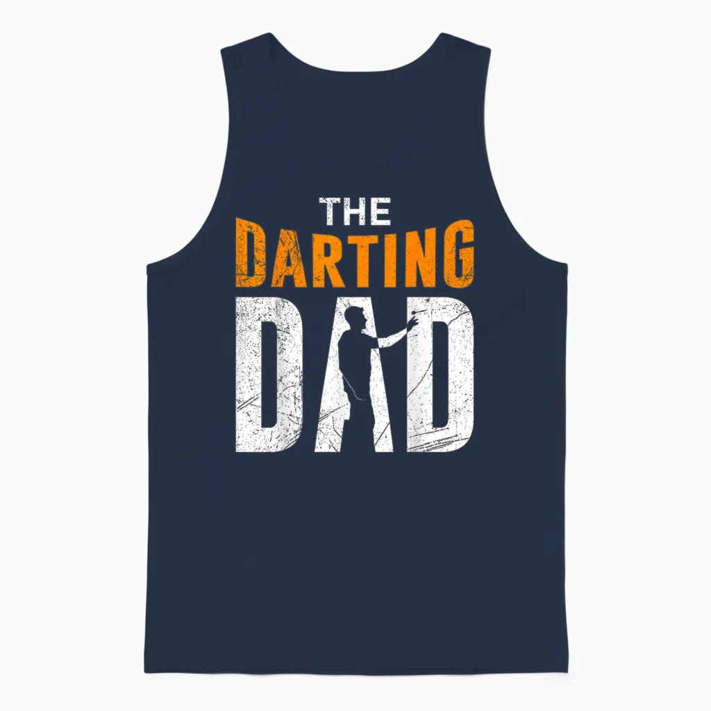 The Darting Dad Dart Player Dad Darts T-Shirt, Black Unisex Tank Top in Navy