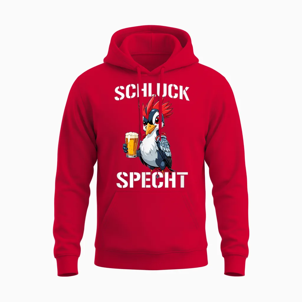 Specht Schluckspecht Papa Vatertag Bier Party Männertag Unisex Hoodie in Red