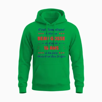 Beau Gosse 18 Years Teen Funny Man Birthday 18 Years T-Shirt, White, S Unisex Hoodie - Irish Green