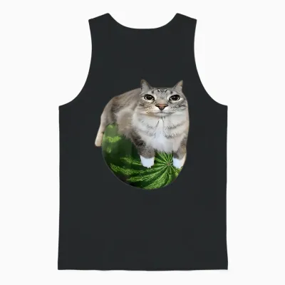 Funny Watermelon Cat Meme Unisex Tank Top - Black