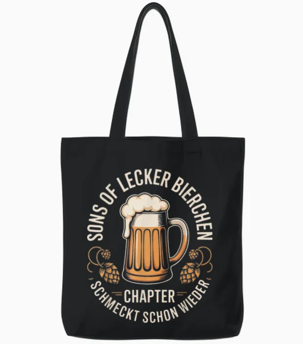 Sons of Lecker Bierchen Chapter Schmeckt Schon Wieder Tote Bags in Black
