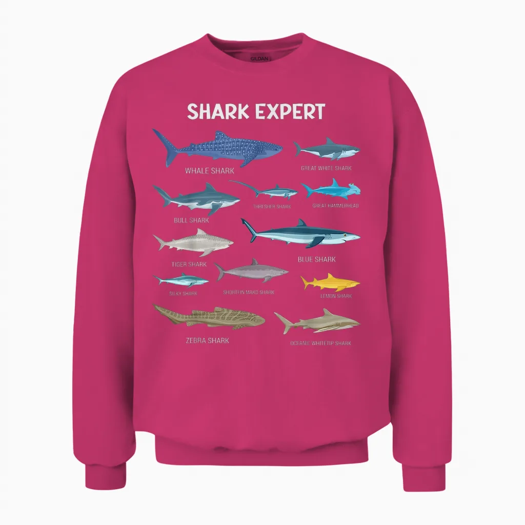Funny Shark Tee for Men Ocean Fish Kids & Toddler Boys Shark Unisex Sweatshirt in Heliconia