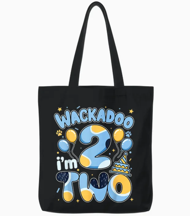 Wackadoo I'm Two 2nd Birthday Boy Toddler 2 Year Dog Lover Tote Bags in Black