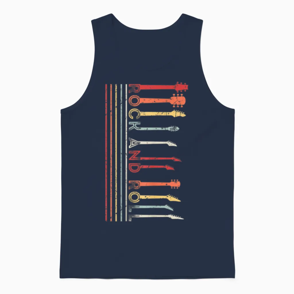 Classic Rock and Roll Vintage T Shirt Concert Band Unisex Tank Top in Navy