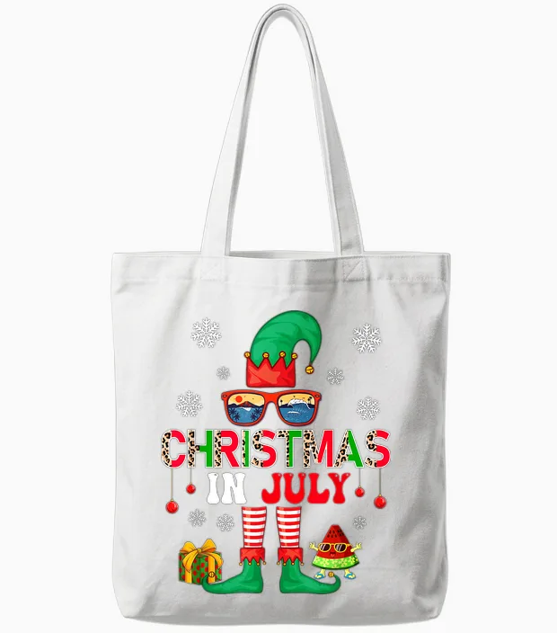 Christmas in July Costume Elf Sunglasses Beach Lover Family Men Women Tote Bags in White