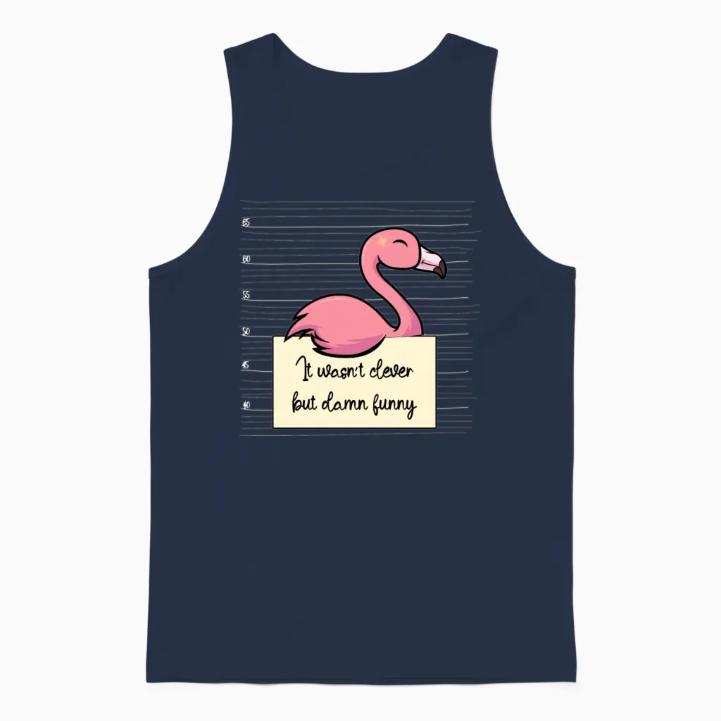 Flamingo Was Not Clever but Funny Unisex Tank Top in Navy