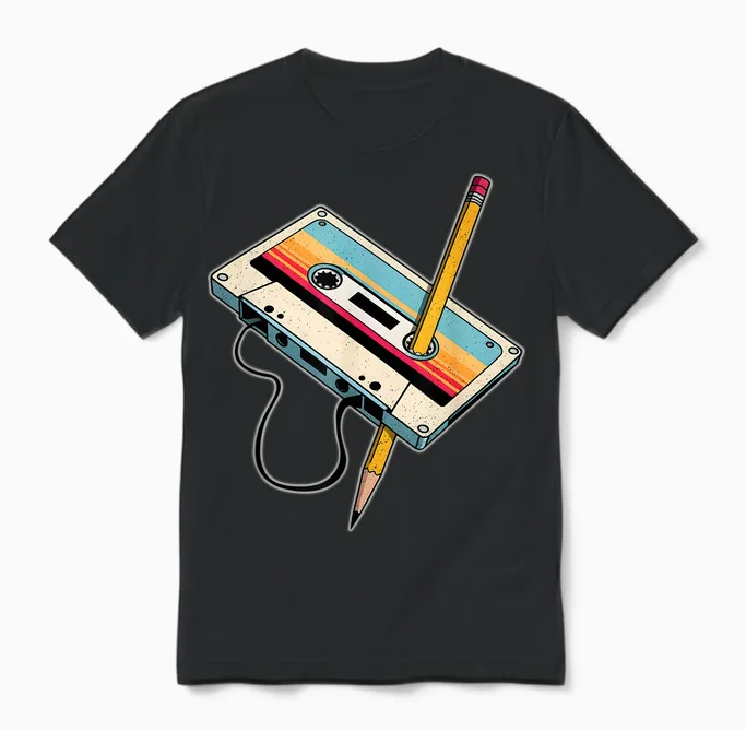 Vintage Retro Cassette X 80s 90s Party Fancy Dress Unisex T-Shirt in Black