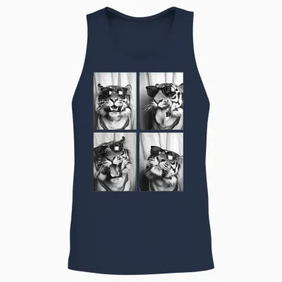 Cute Tigers with Sunglasses Cool Feline Animals Photo Booth Unisex Tank Top - Navy