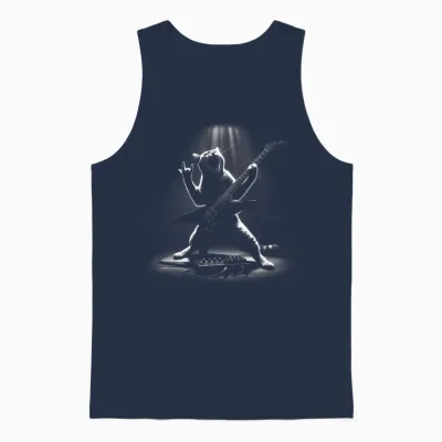 Metalhead Cat Playing Heavy Metal Electric Guitar Cats Rock T-Shirt, Black Unisex Tank Top - Navy