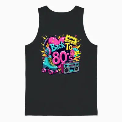 Back to the 80s Retro 80s Vintage Party Outfit for Men and Women T-Shirt, Black, S Unisex Tank Top - Black
