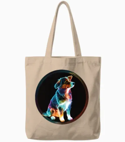 Colourful Cute Dog Tote Bags - Natural