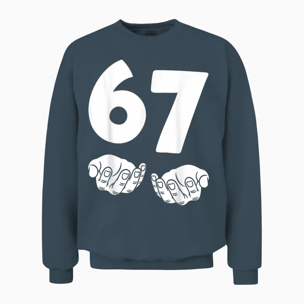 67 Number Sixty-Seven Funny Hands Meme Teen Kid Matching Unisex Sweatshirt in Dark Heather