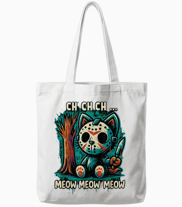 Cat Movie Horror - Ch Ch Ch Meow Tote Bags in White