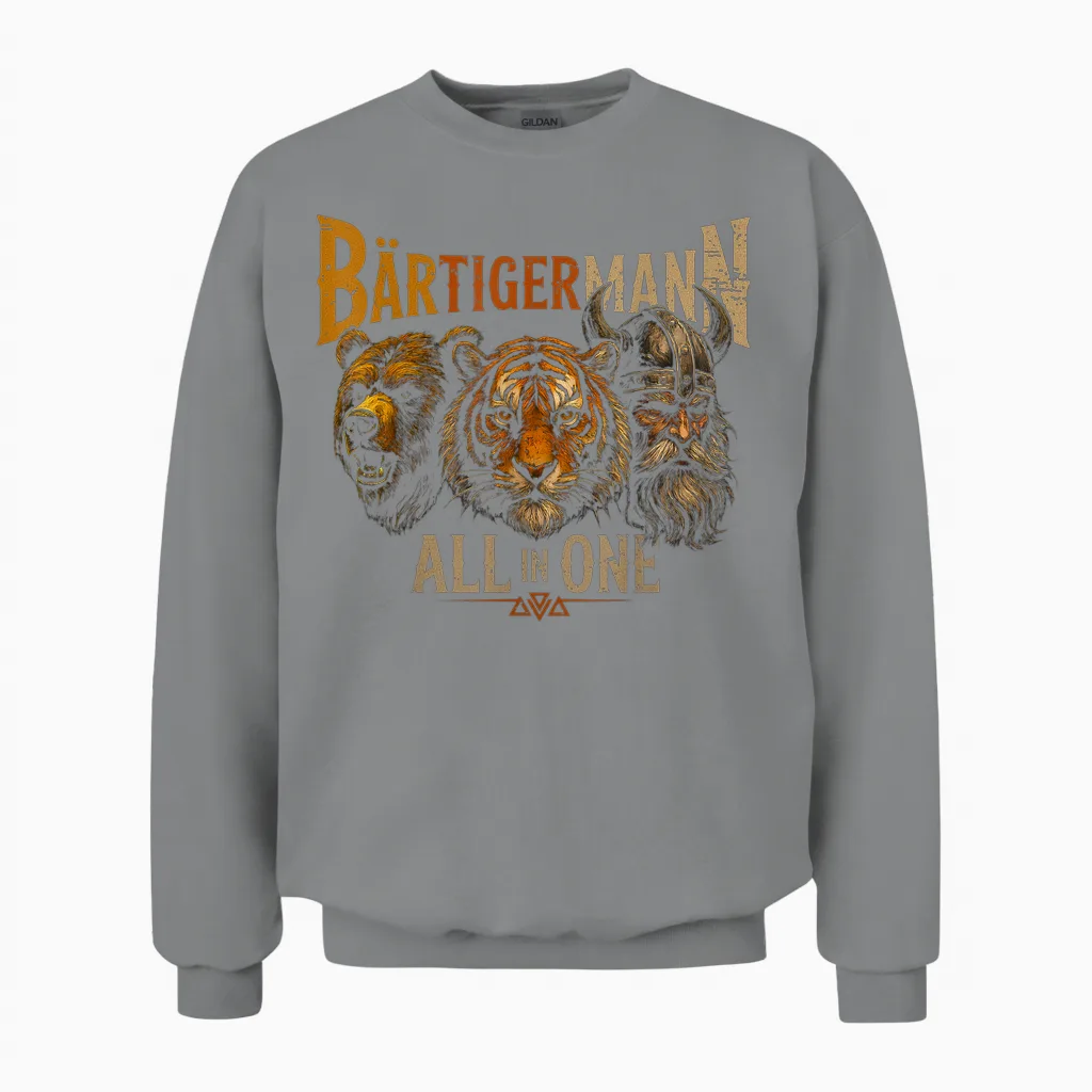 Wikinger Bart Walhalla Mythologie Bär Tiger Bärtiger Mann Unisex Sweatshirt in Sport Grey