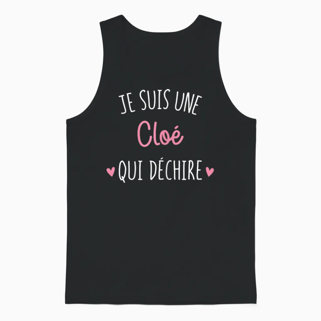 Personalised Gift Women's Name Cloé Qui Déchire Unisex Tank Top in Black
