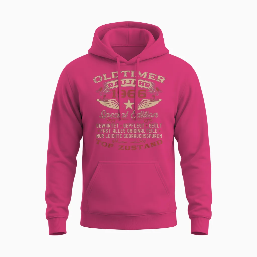 58th Birthday Gift Vintage 1966 Vintage Funny T-Shirt, Black Unisex Hoodie in Heliconia