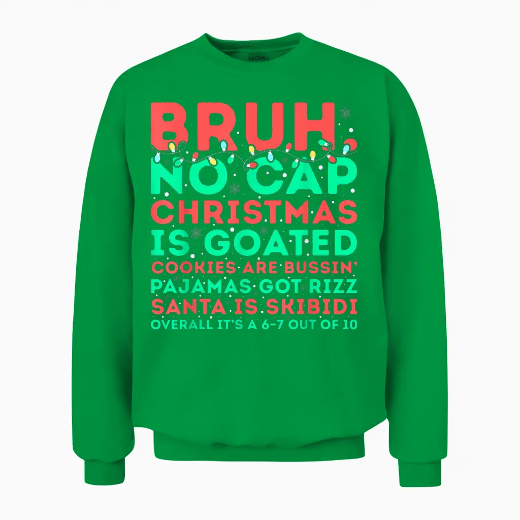 Funny Middle School Gen Alpha Slang Skibidi Rizz Christmas Unisex Sweatshirt in Irish Green