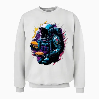Funny Astronaut with Hamburger Unisex Sweatshirt - White