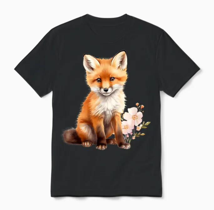 Joli Bébé Renard Art Unisex T-Shirt in Black