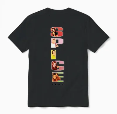 Official Spice Girls Stacked T-Shirt Logo, White Unisex T-Shirt - Black