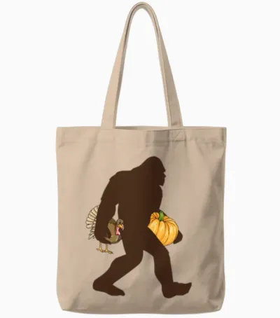 Bigfoot Thanksgiving Funny Thanksgiving Bigfoot Tote Bags - Natural