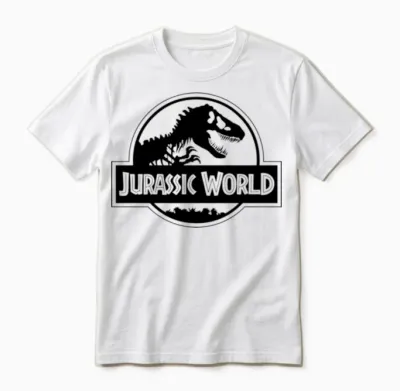 Jurassic World Classic Logo in Black Unisex T-Shirt - White