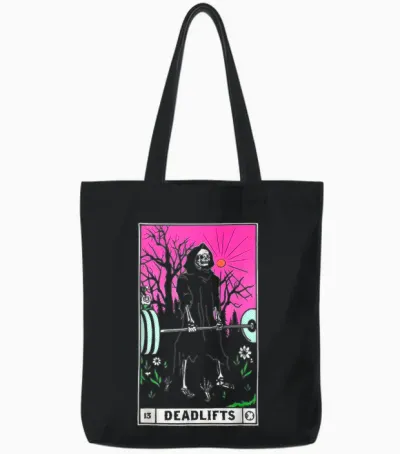 Funny Tarot Card Deadlifts Gym Workout Occult Reader Black T-Shirt - Classic Fit Tote Bags - Black