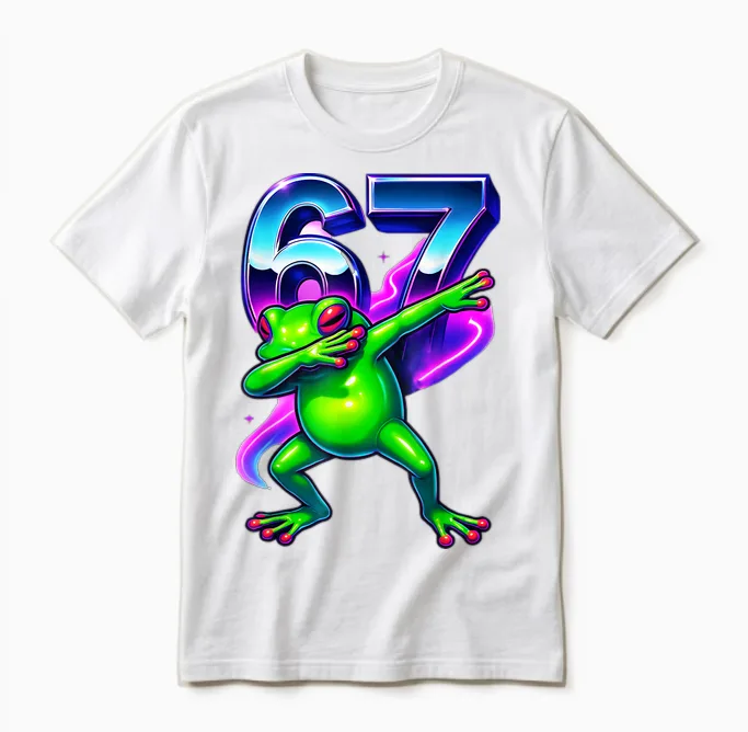 6-7 Meme Dabbing Frog Six Seven Kids Boys Girls 67 Dance Unisex T-Shirt in White
