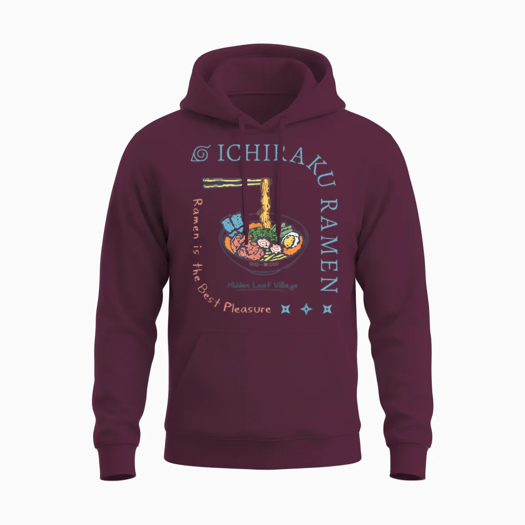 Naruto Shippuden Ichiraku Ramen Dinner Party Anime T-Shirt, Black, S Unisex Hoodie in Maroon