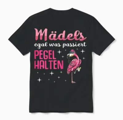 Mädels Egal Was Passiert Pegel Halten Flamingo Sauf Unisex T-Shirt - Black