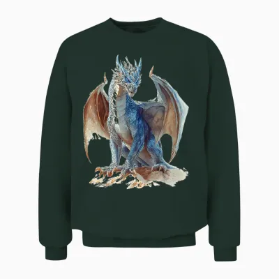 Drake Dragon Mythical Illustration Drake Dragon T-Shirt, White, S Unisex Sweatshirt - Forest
