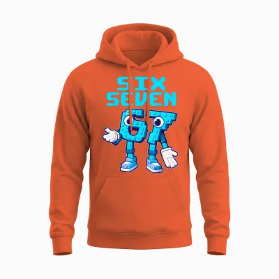 67 Six Seven 6-7 Funny Italian Brain Red Kids Gaming Meme Unisex Hoodie - Orange