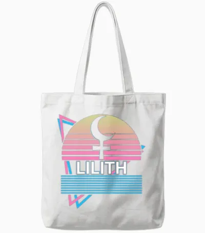 Lilith Dark Moon Retro Tote Bags - White