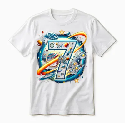 Kids Astronaut 7th Birthday Space Boys 7 Years Spaceship T-Shirt, Black Unisex T-Shirt - White