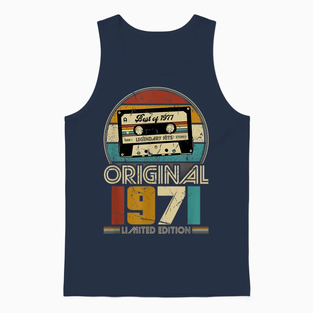 1971 Vintage Birthday Retro Vintage Men's Women's Gift T-Shirt, Black Unisex Tank Top in Navy