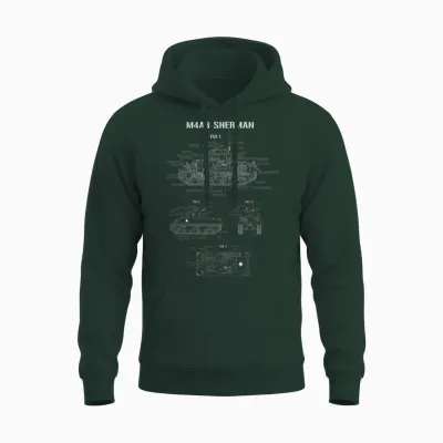World War 2 American Tank M4a3 Sherman Blueprint Unisex Hoodie - Forest