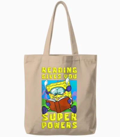 Mademark X Spongebob Squarepants - Spongebob Reading Gives You Super Powers Book Stories Reader Tote Bags - Natural