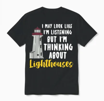 Funny Lighthouse Illustration Unisex T-Shirt - Black