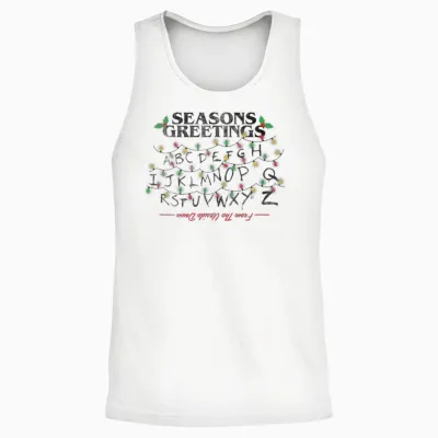 Stranger Things Christmas Greetings Upside Down Distressed Unisex Tank Top - White