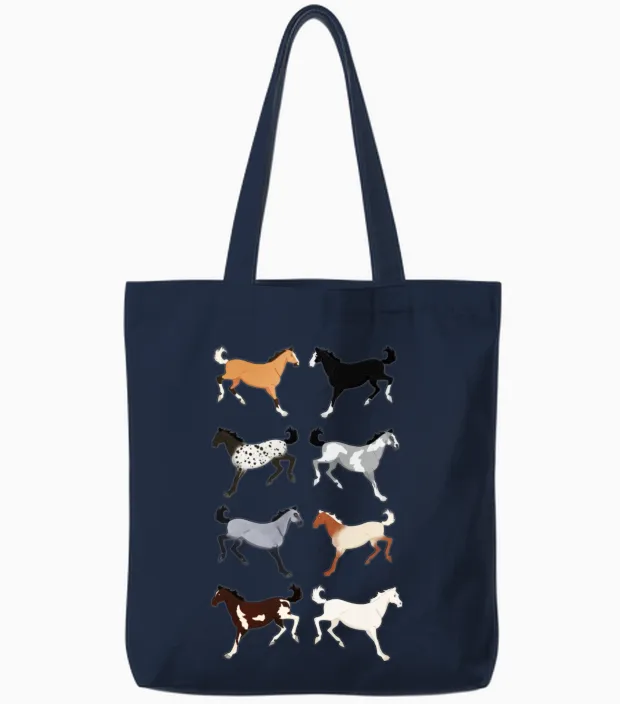 Horse Breeds Lovers Gift Tote Bags in Navy